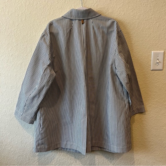 Lafayette 148 striped cotton linen coat jacket with leather strap closures - Picture 9 of 14